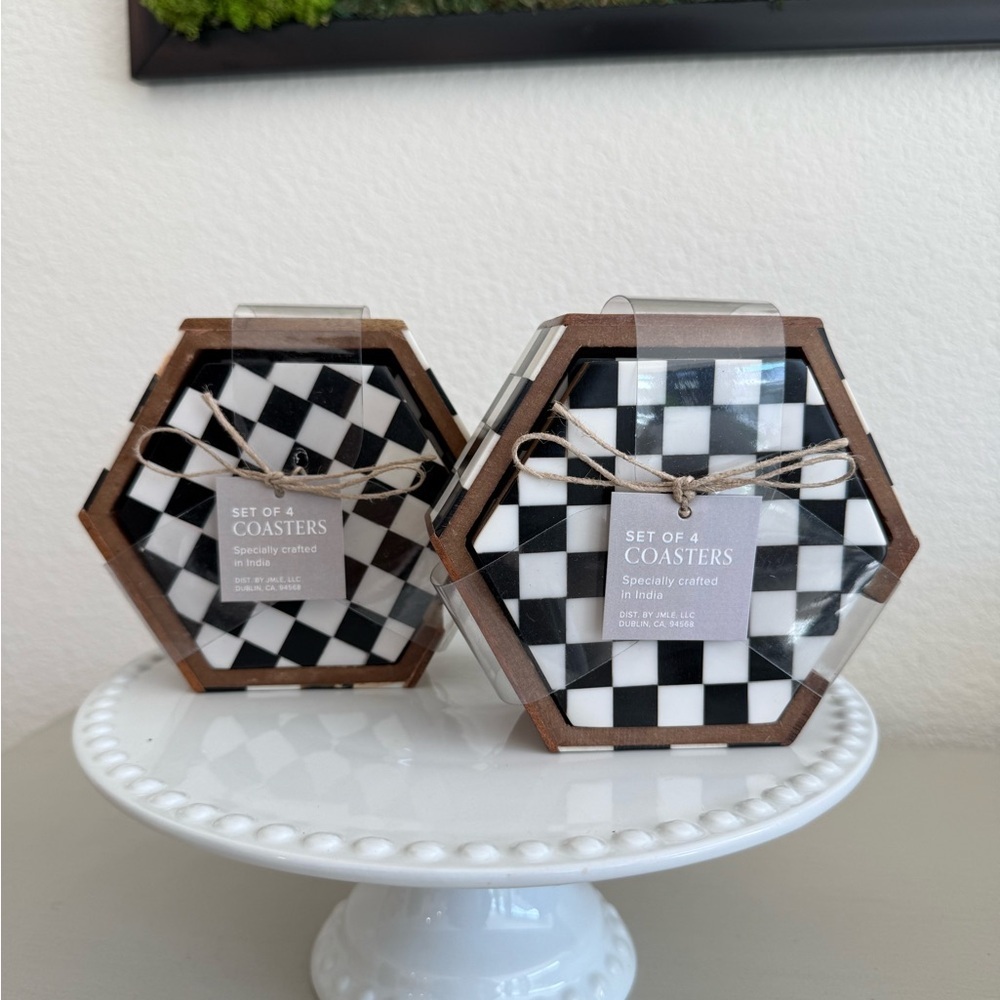 Set of 4 Black and White Checkered Hexagon Coasters
